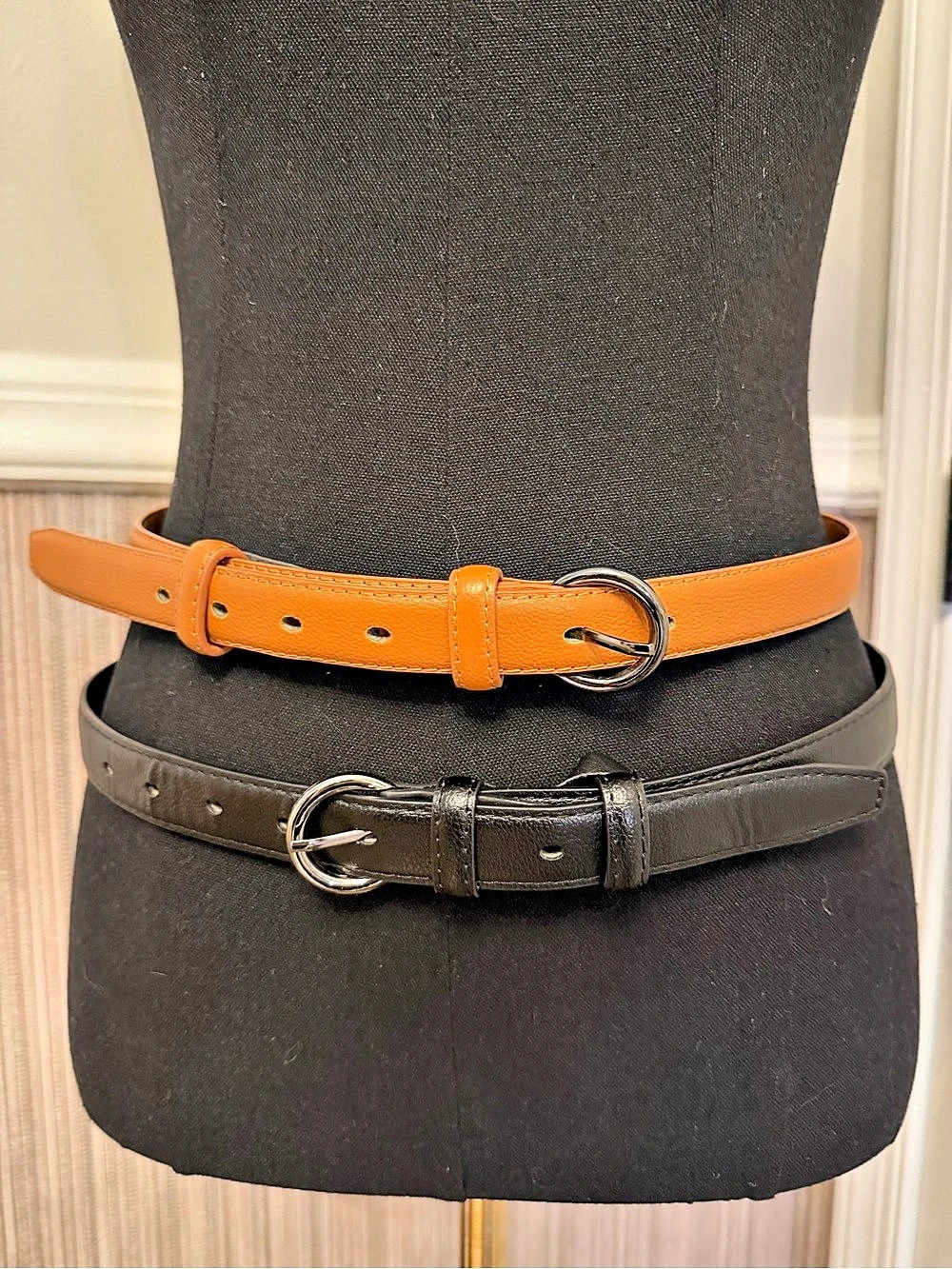 Women’s Black & Cognac Brown Skinny Belts 2 Piece Bundle 39”
